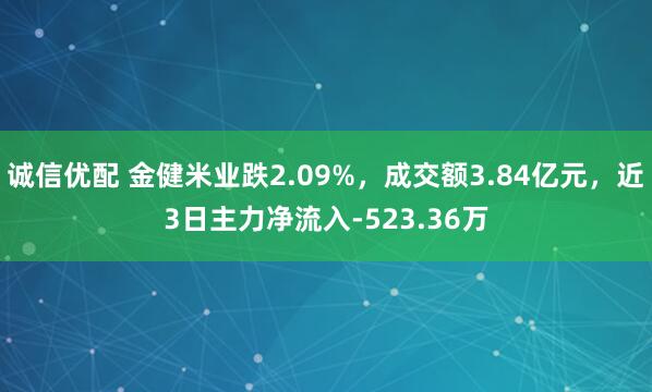 诚信优配 金健米业跌2.09%，成交额3.84亿元，近3日主力净流入-523.36万